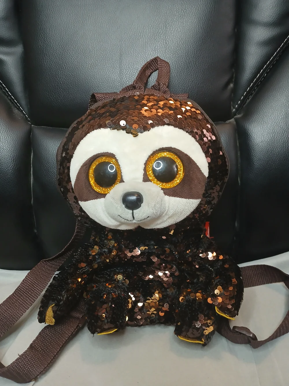 Ty Sequin Sloth Plush Backpack in Brown and Gold